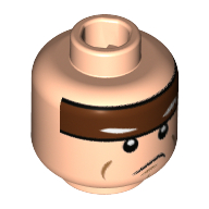 Minifig Head Batman, Reddish Brown Stripe on Forehead, with Sad Mouth Print [Hollow Stud] Light Nougat