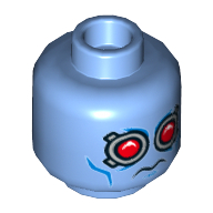 Minifig Head Mr Freeze, Goggles with Red Lenses, Blue Cheek Lines Print [Hollow Stud] Mittelblau