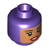 Minifig Head Batgirl, Balaclava with Medium Nougat Face, Beauty Mark, Smile /﻿ Annoyed Print Dunkellila