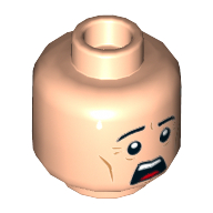 Minifig Head Henchman / Guard, Eyebrows, Chin Dimple, Open Mouth Surprised / Scared Print [Hollow Stud] Light Nougat
