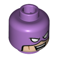 Minifig Head Calculator, White Eyes and Light Nougat Face, Reddish Brown Cheek Lines, Open Smile with Teeth Print [Hollow Stud] Medium Lavender