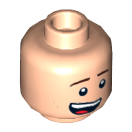 Minifig Head Dick Grayson (Robin), Dual Sided, Brown Eyebrows and Dark Tan Dimples, Wide Lopsided Smile / Scared Open Mouth Print [Hollow Stud] Hellnougat