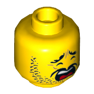 Minifig Head Ham, Stubble, Eyebrows, Moustache, Scared Wide Open Mouth Print [Hollow Stud] Yellow