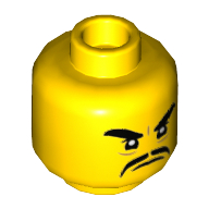 Minifig Head Shark Army / Officer Toque, Thick Eyebrows and Moustache, Angry Expression Print [Hollow Stud] Gelb