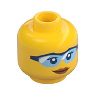 Minifig Head Peach, Glasses Light Blue with Black Frame, Peach Lips, Closed Mouth Smile Print Yellow
