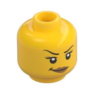 Minifig Head Joey / Chamille, Raised Eyebrow, Eyelashes, Peach Lips, Smirk Print Gelb