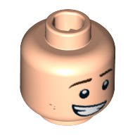 Minifig Head Dick Grayson (Robin), Eyebrows, Reddish Brown Dimples, Lopsided Open Mouth Grin Print [Hollow Stud] Hellnougat