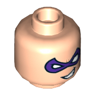 Minifig Head Riddler, Dual Sided, Purple Eyemask, Crooked Mouth Grin / Frown Print [Hollow Stud] Hellnougat