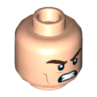 Minifig Head Kite Man, Dual Sided Thick Dark Brown Eyebrows, Cheek Lines, Open Mouth Smile / Teeth Angry Print [Hollow Stud] Hellnougat