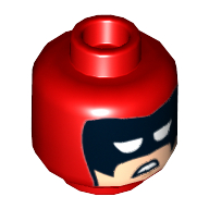 Minifig Head Calendar Man, Balaclava, Black Eyemask, Light Nougat Face and Scowl Print Red
