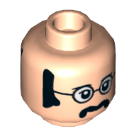 Minifig Head John (The Beatles), Glasses with White Lenses, Sideburns and Moustache, Neutral / Smiling Print Light Nougat