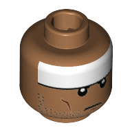 Minifig Head Catman, White Stripe on Forehead, Reddish Brown Cheek Lines, Black Stubble Print [Hollow Stud] Medium Nougat