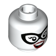 Minifig Head Harley Quinn, Black Eyemask, Dark Red Lips, Red Tongue, Diamond on Cheek, Open Smile with Top Teeth Print White