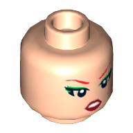 Minifig Head Poison Ivy, Dual Sided, Red Eyebrows, Green Eye Shadow, Worried / Pursed Lips Print [Hollow Stud] Hellnougat