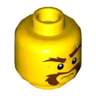 Minifig Head, Beard Brown Bushy, Moustache, Eyebrows with One Eyebrow Raised, White Pupils Print in 