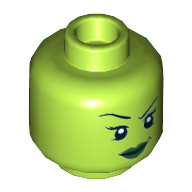 Minifig Head She-Hulk, Dual Sided, Dark Green Lips, Teeth Bared Angry / Malicious Smile Print [Hollow Stud] Limette