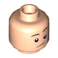 Minifig Head Dick Grayson (Robin / Nightwing), Dual Sided, Dark Brown Eyebrows, Dark Orange Dimples, Confused / Smile with Teeth Print [Hollow Stud] Hellnougat