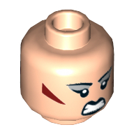 Minifig Head Magpie, Silver Eye Shadow, Dark Red Triangular Cheek Patches, Smile / Teeth Angry Print Hellnougat