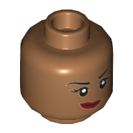 Minifig Head Barbara Gordon, Dual Sided Eyebrows, Beauty Mark, Red Lips, Lopsided Smile / Fierce Print [Hollow Stud] Mittelnougat