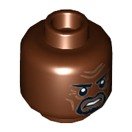 Minifig Head Aaron Cash, Dual Sided, Eyebrows, Goatee, Firm Grin / Tense Print [Hollow Stud] Reddish Brown