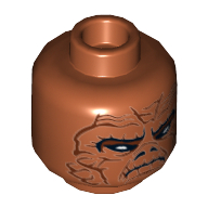 Minifig Head Skiff Guard, Dual Sided, Weequay Leathery Skin Lines, Closed Mouth, 3 Tied Tan Ponytails Print [Hollow Stud] Dark Orange