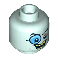 Minifig Head Penguin, Monocle, Eyebrows, Gray around Eyes, Open Smile with Sharp Teeth Print Light Aqua
