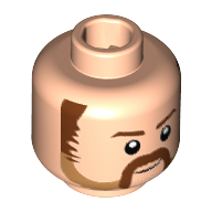 Minifig Head GCPD Officer, Dark Brown Eyebrows, Sideburns, Moustache, Medium Nougat Stubble Print [Hollow Stud] Light Nougat