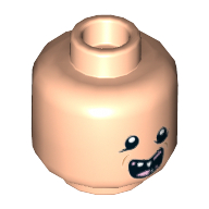 Minifig Head Sloth, Uneven Eyes, Open Mouth with Missing Teeth and Pink Tongue Print [Hollow Stud] Hellnougat