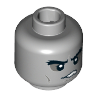 Minifig Head Shade, Bushy Eyebrows, Dark Bluish Gray Sunken Eyes, Cheek Lines, Frown with Teeth Print [Hollow Stud] Hellblaugrau