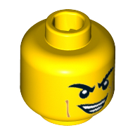 Minifig Head Ash, Eyebrows Furrowed, Lopsided Smirk with Teeth Print [Hollow Stud] Yellow