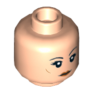 Minifig Head, Eyebrows, Dark Orange Cheek Lines and Lips, Eyebrow Raised / Open Mouth Angry Print Light Nougat