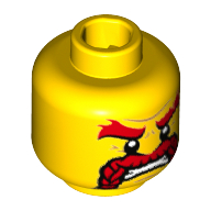 Minifig Head Battle Dwarf, Red Thick Eyebrows and Braided Moustache, Angry Expression Print [Hollow Stud] Gelb
