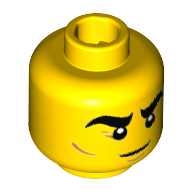 Minifig Head Circus Strong Man, Thick Eyebrows, Reddish Brown Crow's Feet and Cheek Lines Print [Hollow Stud] Gelb
