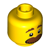 Minifig Head Corn Cob Guy, Brown Bushy Eyebrows and Large Mustache Print [Hollow Stud] Yellow