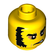 Minifig Head Highwayman, Eyebrows and Muttonchops, Dark Tan Around Eyes, Angry Print [Hollow Stud] Gelb