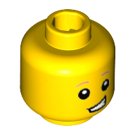 Minifig Head Rocket Boy, Dark Orange Eyebrows, Lopsided Open Grin Print Gelb