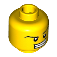 Minifig Head Retro Spaceman, Wide Eyebrows, Wide Grin Showing Teeth, Dark Tan Dimple and Chin Print [Hollow Stud] Gelb