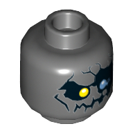 Minifig Head Nexo Knights Lord Krakenskull, Yellow Right Eye, Blue Left Eye, Cracks and Jagged Mouth Print [Hollow Stud] Dark Bluish Gray