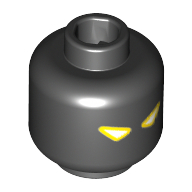 Minifig Head Stone Monster, Dual Sided, White Eyes with Yellow Outline / Sand Blue Electricity Print [Hollow Stud] Black