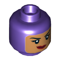 Minifig Head Batgirl, Dual Sided Balaclava with Medium Nougat Face, Crooked Smile / Scared Print [Hollow Stud] Dunkellila