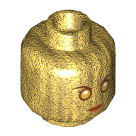 Minifig Head Ayesha, Dual Sided, Metallic Gold Eyes and Cheek Contours, Neutral / Angry Print [Hollow Stud] Pearl Gold