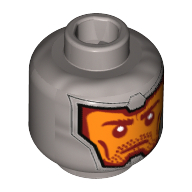 Minifig Head Royal Guard / Soldier, Balaclava, Orange Face, Dark Red Eyebrows, Cheek Lines and Stubble Print [Hollow Stud] Mattsilber