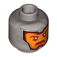 Minifig Head Royal Guard / Soldier, Orange Face, Dark Red Eyebrows and Mustache Print [Hollow Stud] Flat Silver
