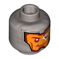 Minifig Head Royal Guard / Soldier, Orange Face, Dark Red Eyebrows, White Head-Up Display (HUD) On Left Eye Print [Hollow Stud] Mattsilber