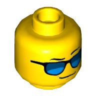 Minifig Head, Blue Sunglasses, Left Eyebrow Raised Print [Hollow Stud] Yellow
