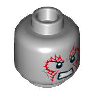 Minifig Head Drax, Dark Bluish Gray Cheek Lines, Red Tattoos on Front and Back, Angry Expression Print [Hollow Stud] Hellblaugrau