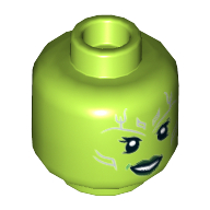 Minifig Head Gamora, Silver Tattoos, Dark Green Lips, Open Mouth Smile / Angry Print Lime