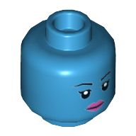 Minifig Head Aayla Secura, Eyebrows and Pink Lips, Neutral / Angry Print Dark Azure