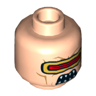 Minifig Head Mutant Leader, Gold and Red Visor, Open Mouth with Fangs Print [Hollow Stud] Light Nougat
