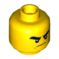 Minifig Head Cole, Bushy Eyebrows, Smile / Angry Print Gelb